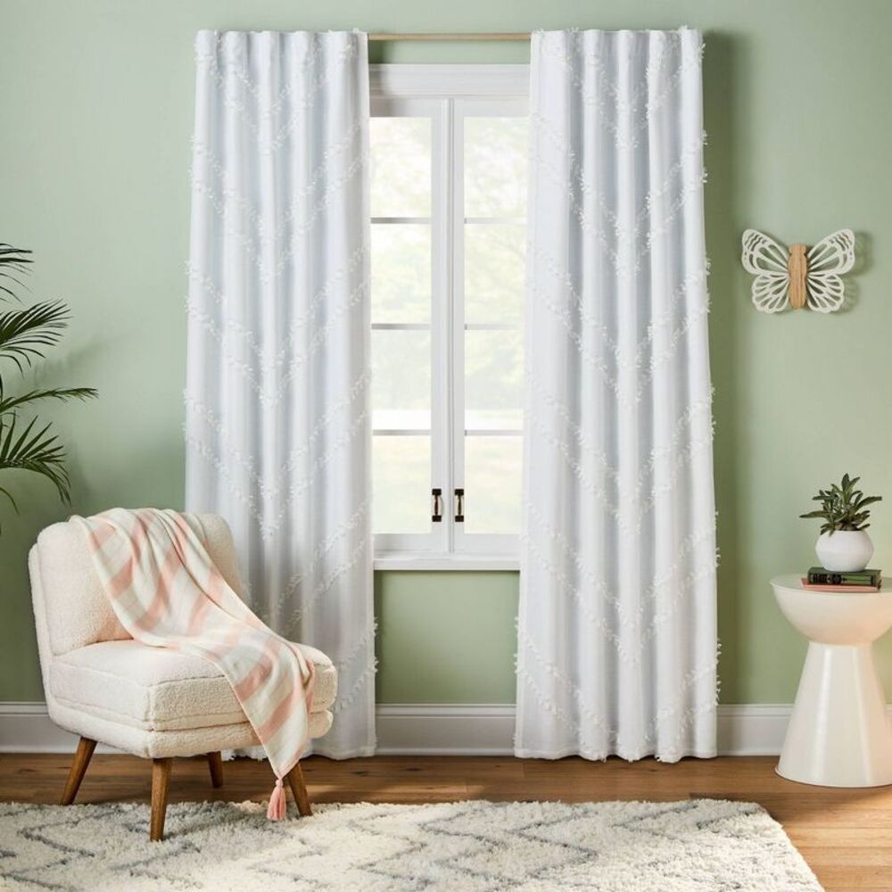 84" Chevron Clip Dotted Sheer Overlay Kids' Blackout Panel - White
